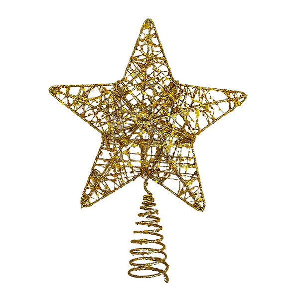 Ponteira De Árvore De Natal Dourada Com Glitter  14CM X 19CM