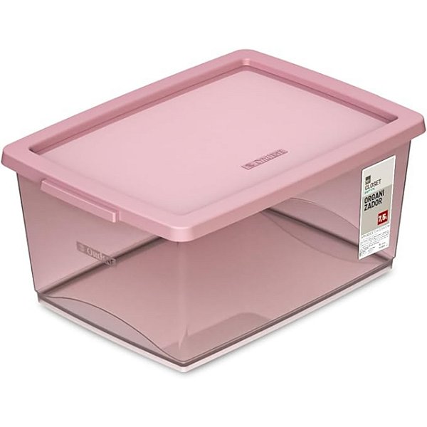 Caixa Organizadora Cristal Rosa com Trava 7,5l
