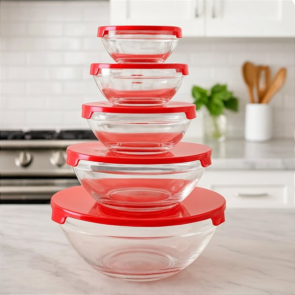 Conjunto Bowl Vidro 5Pcs Jogo Bowl