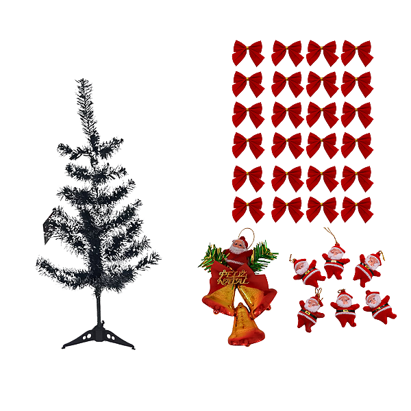 Kit Árvore de Natal Flocada 60cm 50 galhos + 31 Enfeites