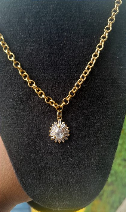 Cordão Elo Grosso Folheado Zircônia