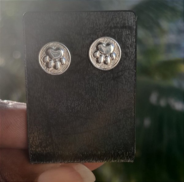 Brinco Banhado Prata Patinha Cachorro Semijoias