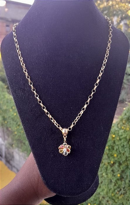 Cordão Elo Grosso Folheado Flor Antialérgico