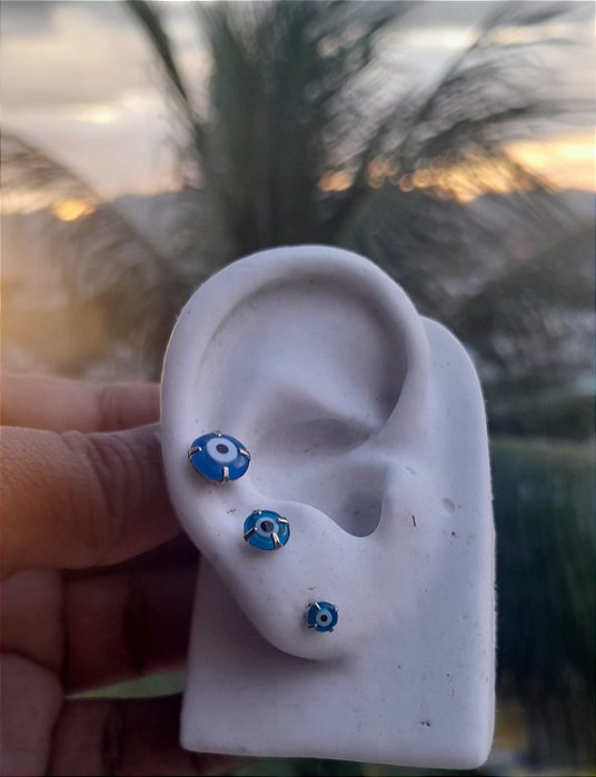 Cartela Trio Brinco Olho Grego Aço Inoxidável Hipoalérgico