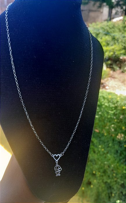 Colar de aço inox Corações Vazados e Filhos