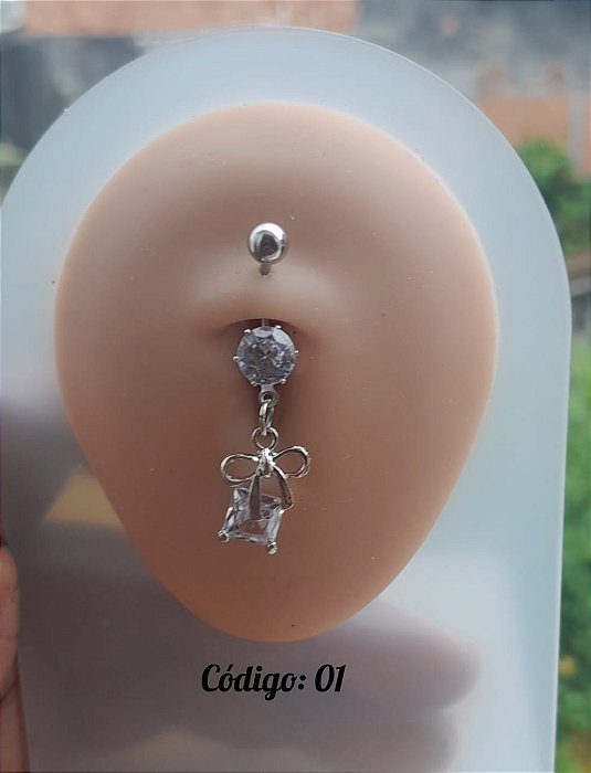 Piercing Umbigo Aço Inoxidavel com Pingente de Strass Pendurado