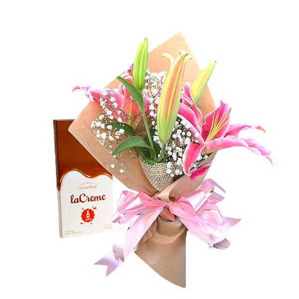 Ramalhete de Lírio Rosa Escuro + La Creme Cacau Show