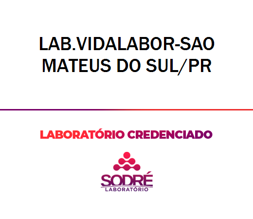 Exame Toxicológico - Sao Mateus Do Sul-PR - LAB.VIDALABOR-SAO MATEUS DO SUL/PR (C.N.H, Empregado CLT, Concurso Público)