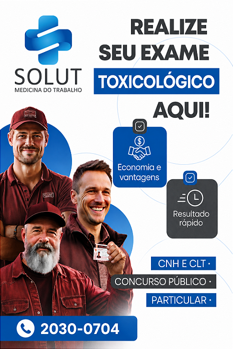 Exame Toxicológico - Natal-RN - SOLUT2-NATAL/RN (C.N.H, Empregado CLT, Concurso Público)