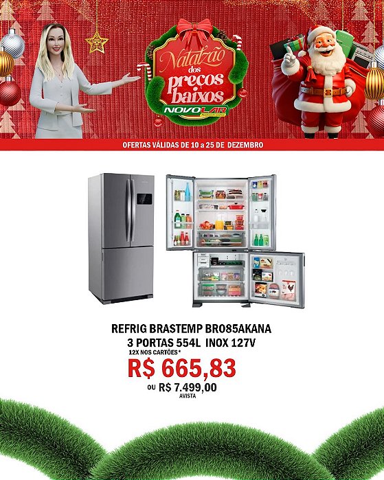 REFRIG BRASTEMP BRO85AKANA 3 PORTAS 554L INOX 127V