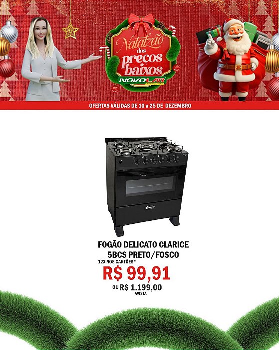 FOGÃO DELICATO CLARICE 5BCS PRETO/FOSCO