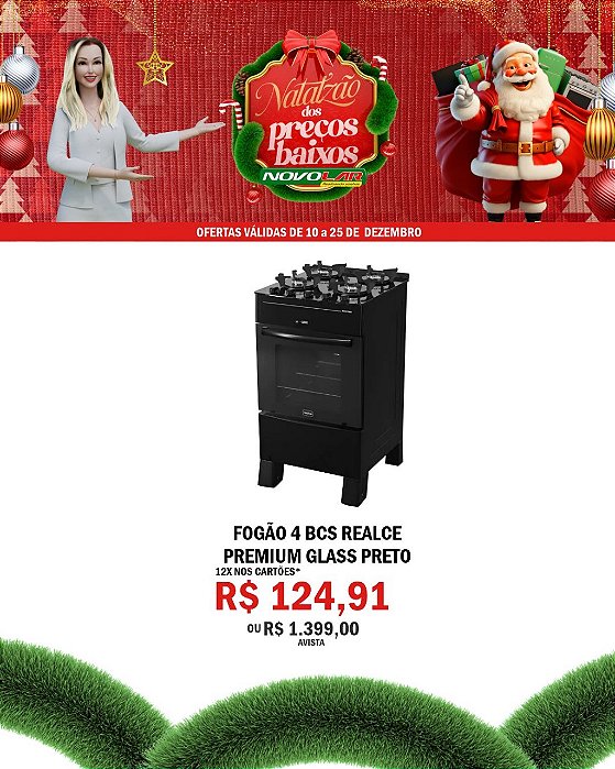 FOGÃO 4 BCS REALCE PREMIUM GLASS PRETO