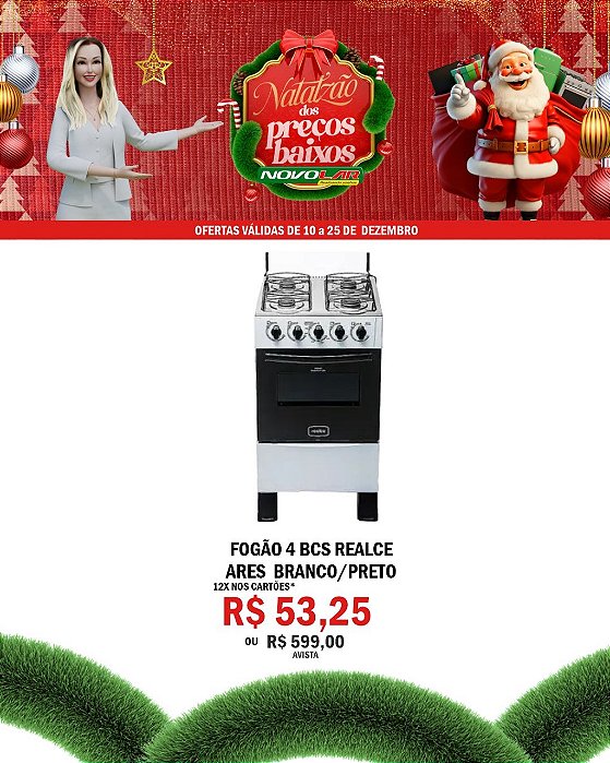 FOGÃO 4 BCS REALCE ARES BRANCO/PRETO