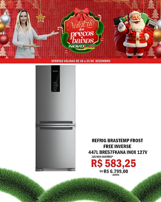 REFRIG BRASTEMP FROST FREE INVERSE 447L BRE57FKANA INOX 127V