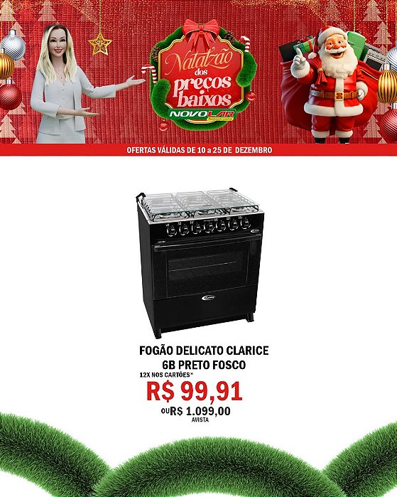 FOGÃO DELICATO CLARICE 6B PRETO FOSCO