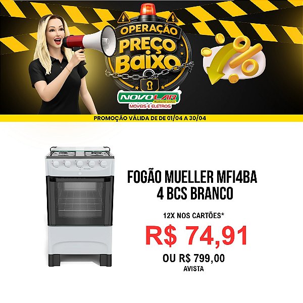 FOGÃO MUELLER MFI4BA 4 BCS BRANCO
