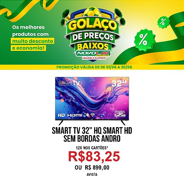 SMART TV 32 HQ SMART HD SEM BORDAS ANDROID