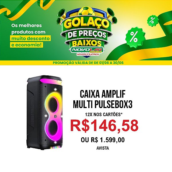 CAIXA DE SOM AMPLIFICADA MULTI PULSEBOX 3 PRETA COM LED