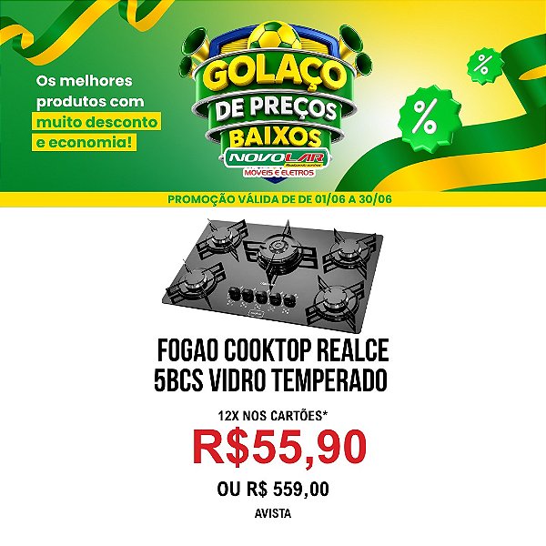 FOGAO COOKTOP REALCE 5BCS VIDRO TEMPERADO