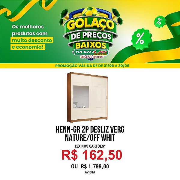 GUARDA ROUPA HENN VERG 2 PORTAS DE CORRER COM ESPELHO NATURE/OFF WHITE