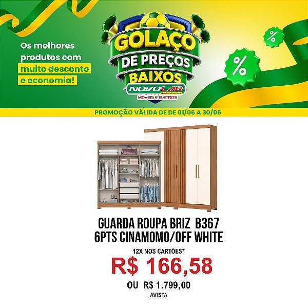 GUARDA ROUPA BRIZ B367 6 PORTAS CINAMOMO/OFF WHITE