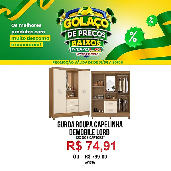 GUARDA ROUPA CAPELINHA DEMÓBILE LORD 4 PORTAS