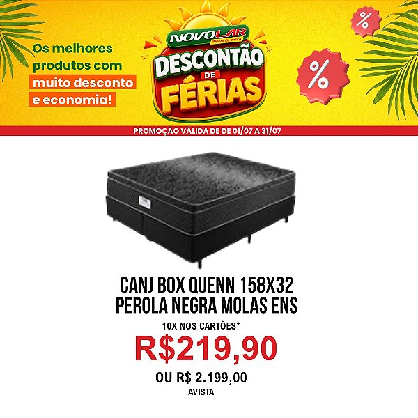CONJUNTO BOX QUEEN 158X32 PEROLA NEGRA MOLAS ENSACADAS PRETO