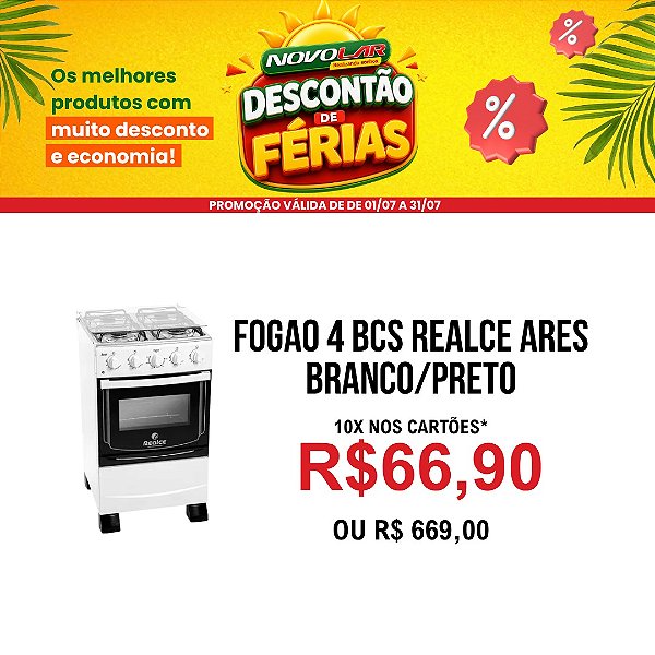 FOGAO 4 BCS REALCE ARES BRANCO/PRETO