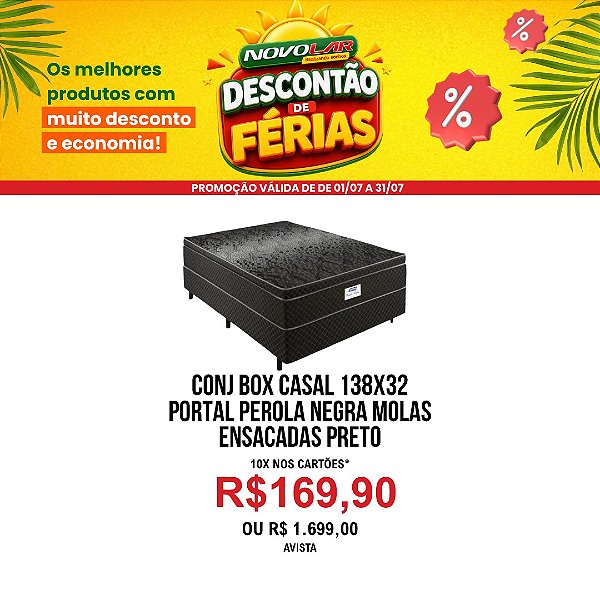 CONJUNTO BOX CASAL 138X32 PORTAL PÉROLA NEGRA MOLAS ENSACADAS PRETO