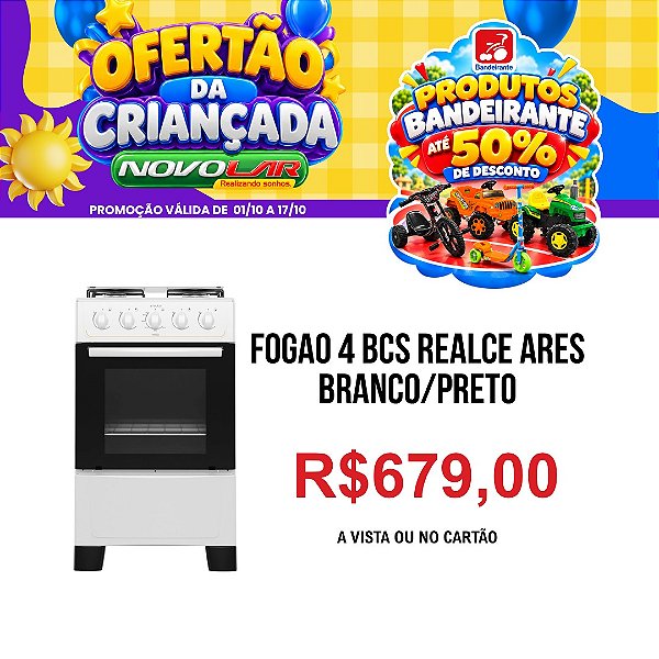 FOGAO 4 BCS REALCE ARES BRANCO/PRETO