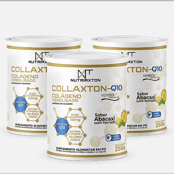 Combo - 3 Collaxton-Q10 Colágeno Verisol Abacaxi c/ Hortelã 250g