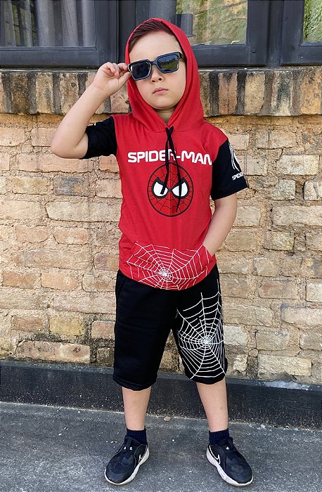 Conjunto Infantil Menino Verão Personagem Homem aranha Vermelho