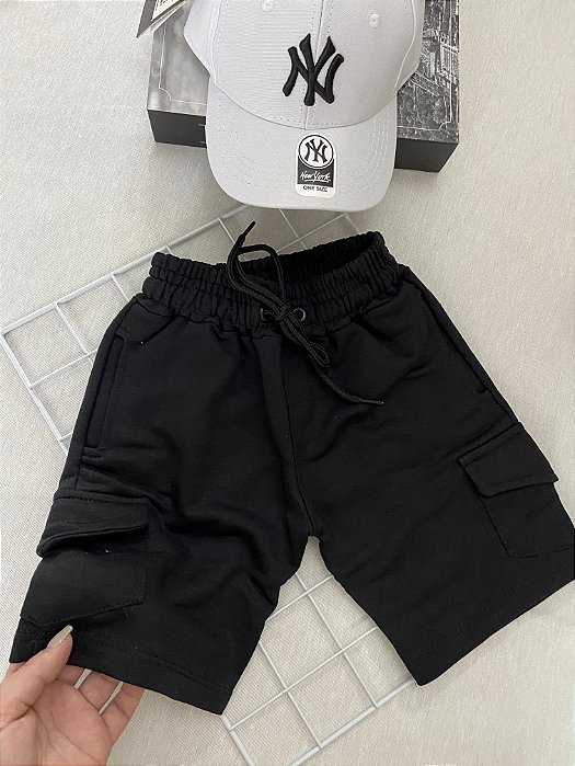 Bermuda Moletinho Cargo Infantil Menino Preta