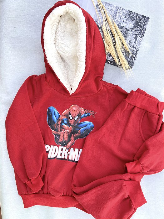 Conjunto Moletom Infantil Vermelho com Capuz Forrado