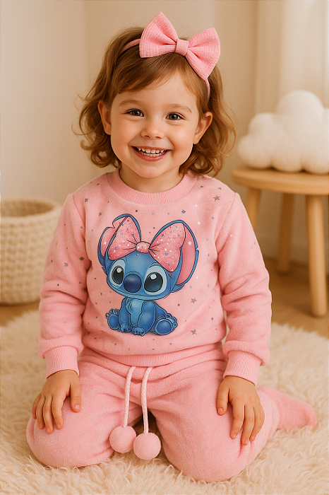 Conjunto Fleece  infantil Inverno Stitch  Peluciado