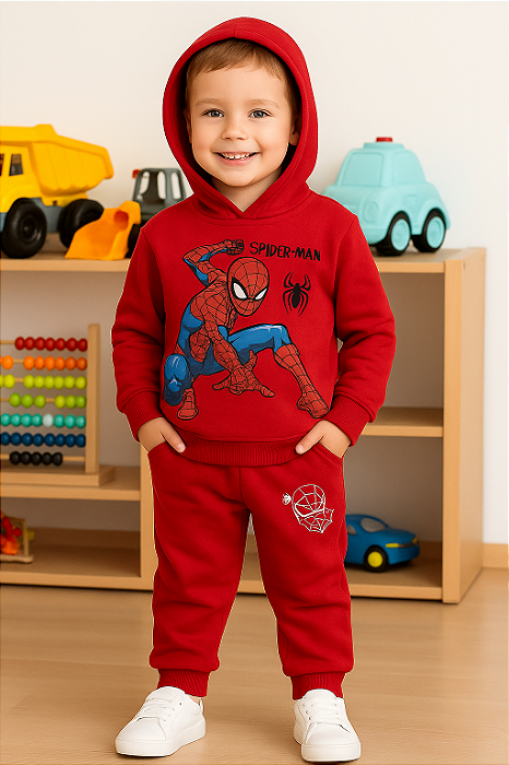 Conjunto Infantil Moletom Vermelho Personagem  com Capuz.