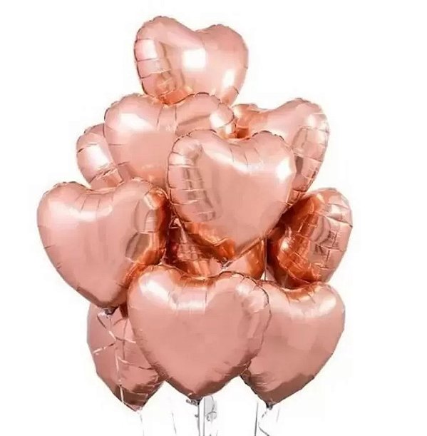 Kit 10 Balões de Coração Rosé Gold com Gás Hélio