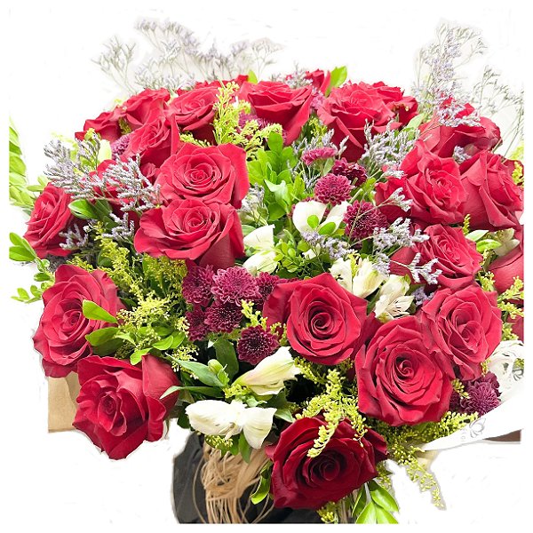Buquê Alfa Barra – 24 Rosas Colombianas Vermelhas