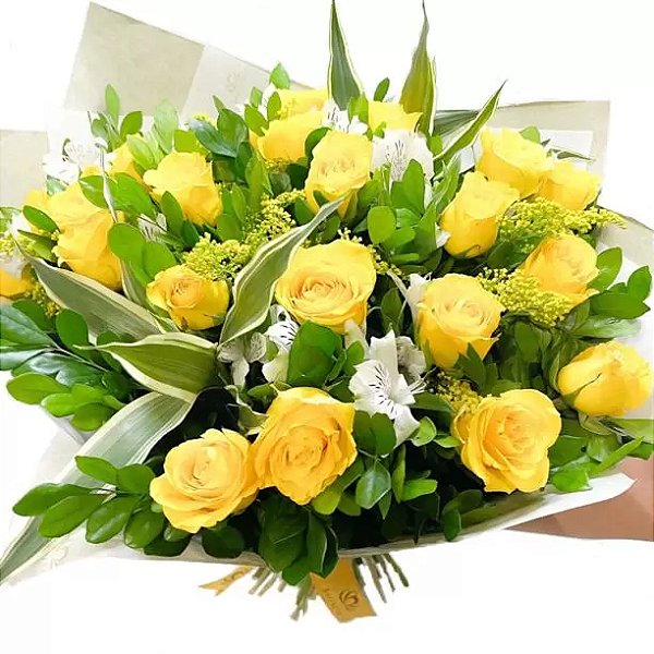 Buquê Radiante Dourado – 24 Rosas Amarelas
