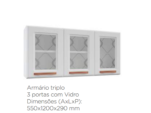 ARMARIO TRIPLO 1,2M 3P C/ VIDRO MIRAGE NEW BRANCO - TELASUL