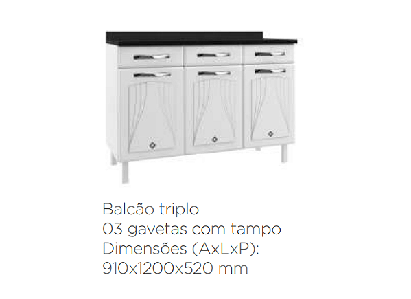 BALCAO TRIPLO 1,2M STAR NEW BRANCO C/ TAMPO - TELASUl