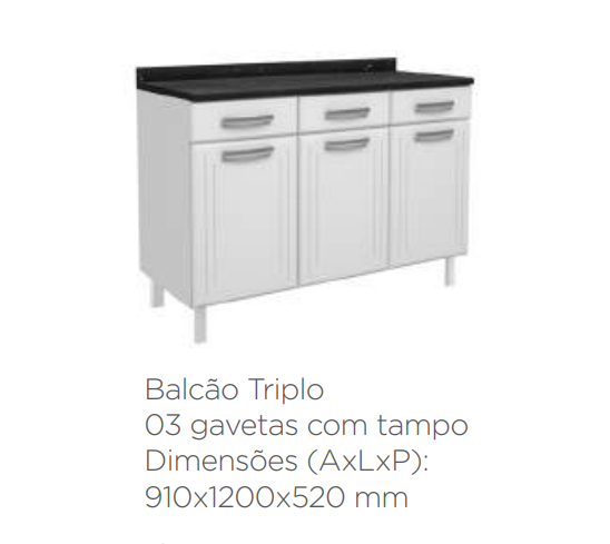 BALCAO 1,2m  TRIPLO 3GV C/TAMPO TURQUESA BRANCO - TELASUL