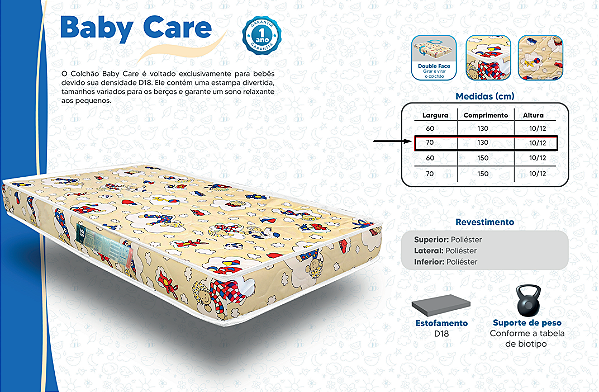 COLCHAO P/ BERCO SIGMA BABY CARE 1,30X70x10