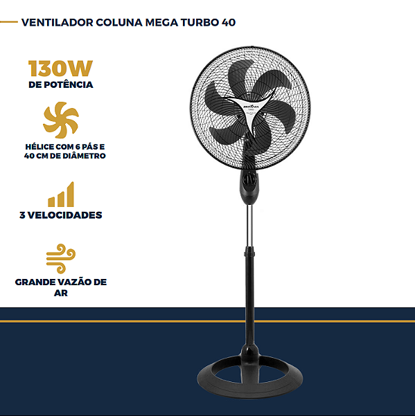 VENTILADOR BRITANIA COLUNA MEGA TURBO 400 127V PRETO - 033011167