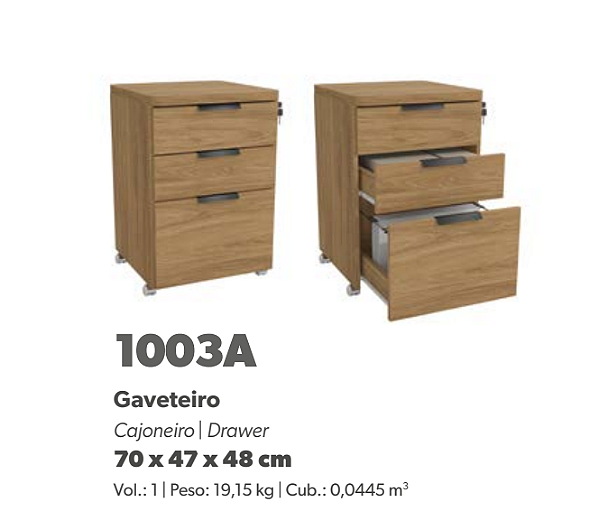 GAVETEIRO VOLANTE MISTO C CHAVE ITAPUA DE MADEIRA REF1003A-TI - KAPPESBERG