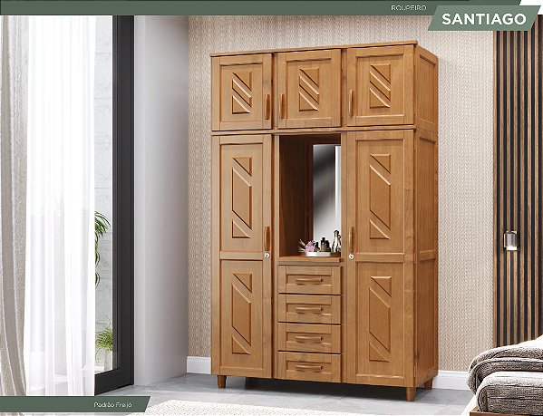 ROUPEIRO SANTIAGO 1220ML 3P 4GV C/ESPELHO E MALEIRO - MEL - CAVAZOTTO