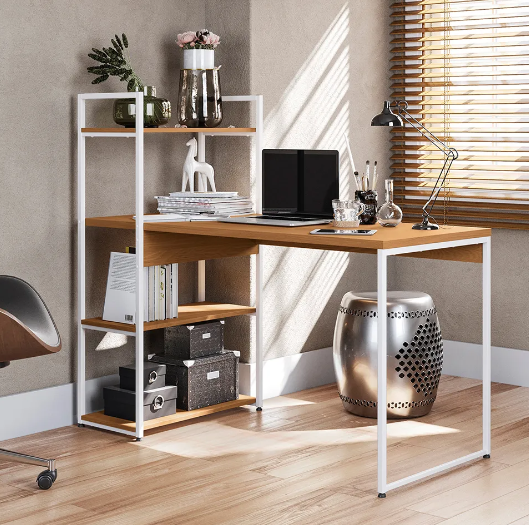 MESA 3 PRATELEIRAS KAPPESBERG - LINHA INDUSTRIAL - CANELA/BRANCO BRILHO