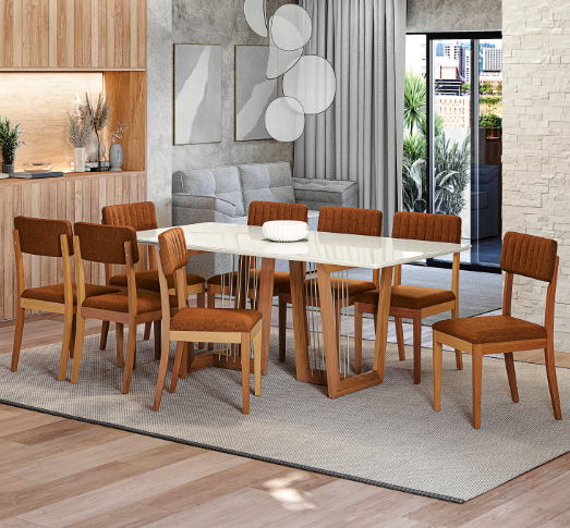 MESA 2M KAPPESBERG + 8 CADEIRAS TELMA - BOUCLE TERRACOTA