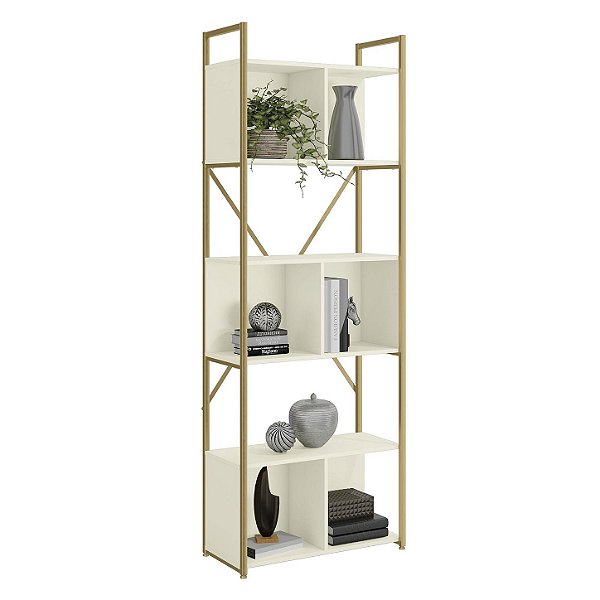 ESTANTE ALTA COM 3 NICHOS OFF WHITE/DOURADO - KAPPESBERG