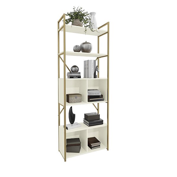 ESTANTE ALTA COM PORTA OFF WHITE/DOURADO - KAPPESBERG